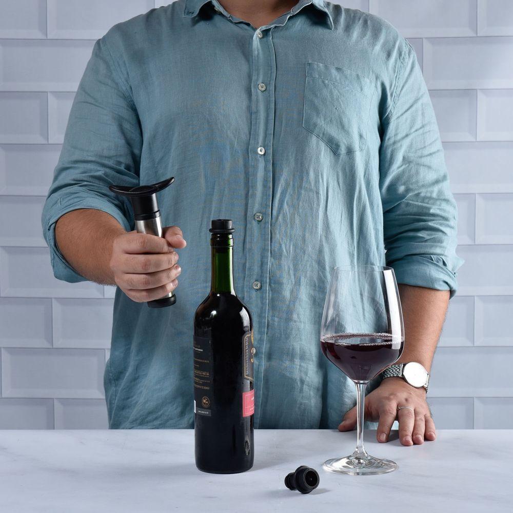 Kit Vinho Com Bomba A Vácuo E Aerador Em Aço Inox Kenya Preto - 4