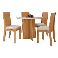 Conjunto Mesa Celebrare 100cm Tampo Mdf/vidro 4 Cadeiras Athenas Off/amendoa /veludo Creme - 1