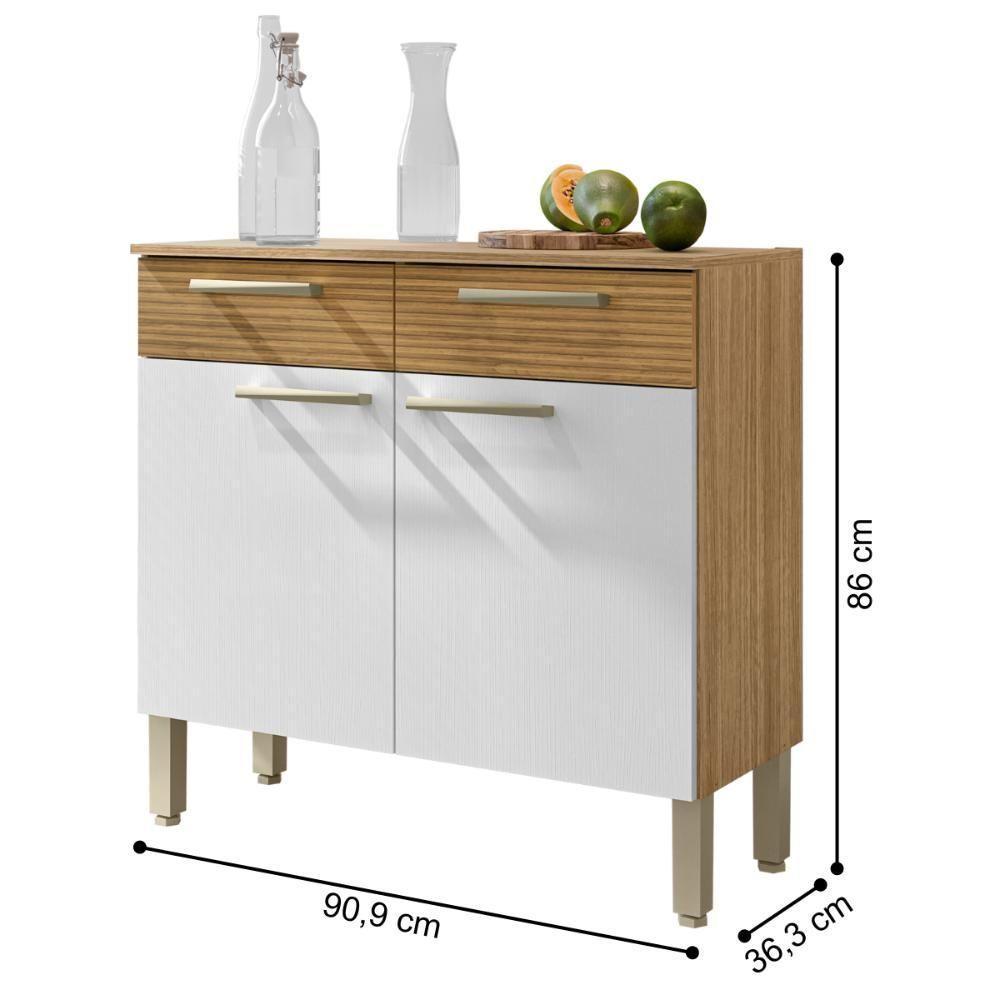 Balcão De Cozinha Com 2 Portas Nantes Freijó Supremo Ripado - 2