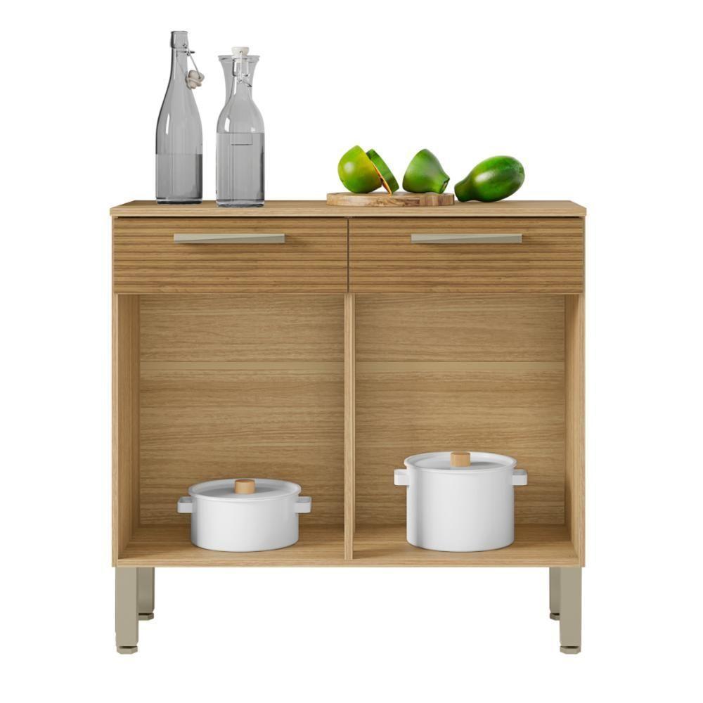 Balcão De Cozinha Com 2 Portas Nantes Freijó Supremo Ripado - 3