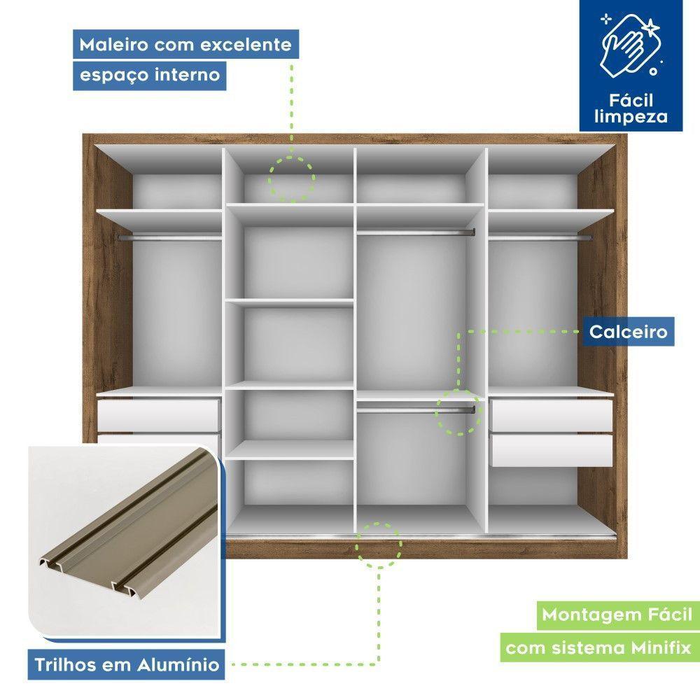 Guarda Roupa Casal Milano Freijó 4 Portas 4 Gavetas Minastex - 4