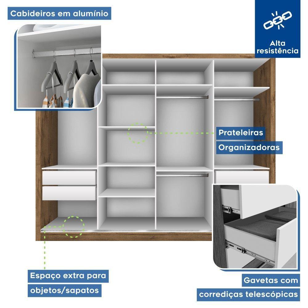 Guarda Roupa Casal Milano Freijó 4 Portas 4 Gavetas Minastex - 6