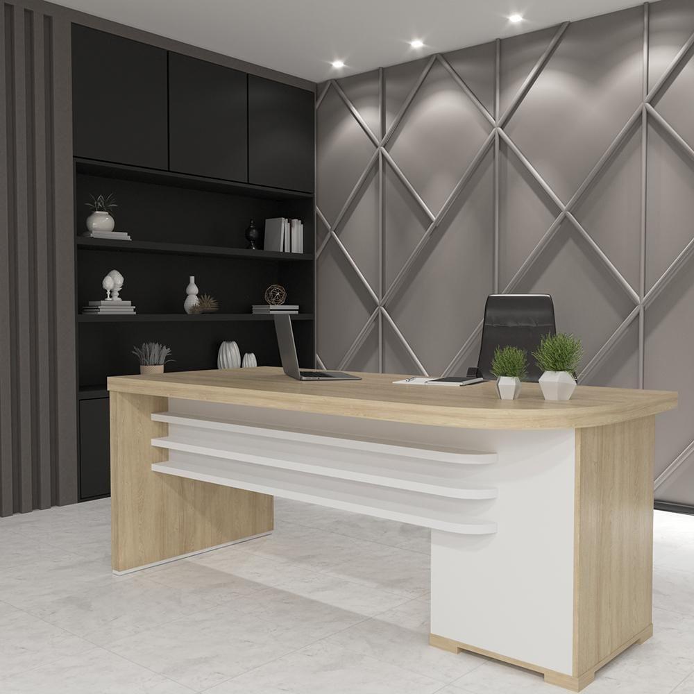 Conjunto Mesa Executiva E Balcão Lincoln Carvalho Branco - 4