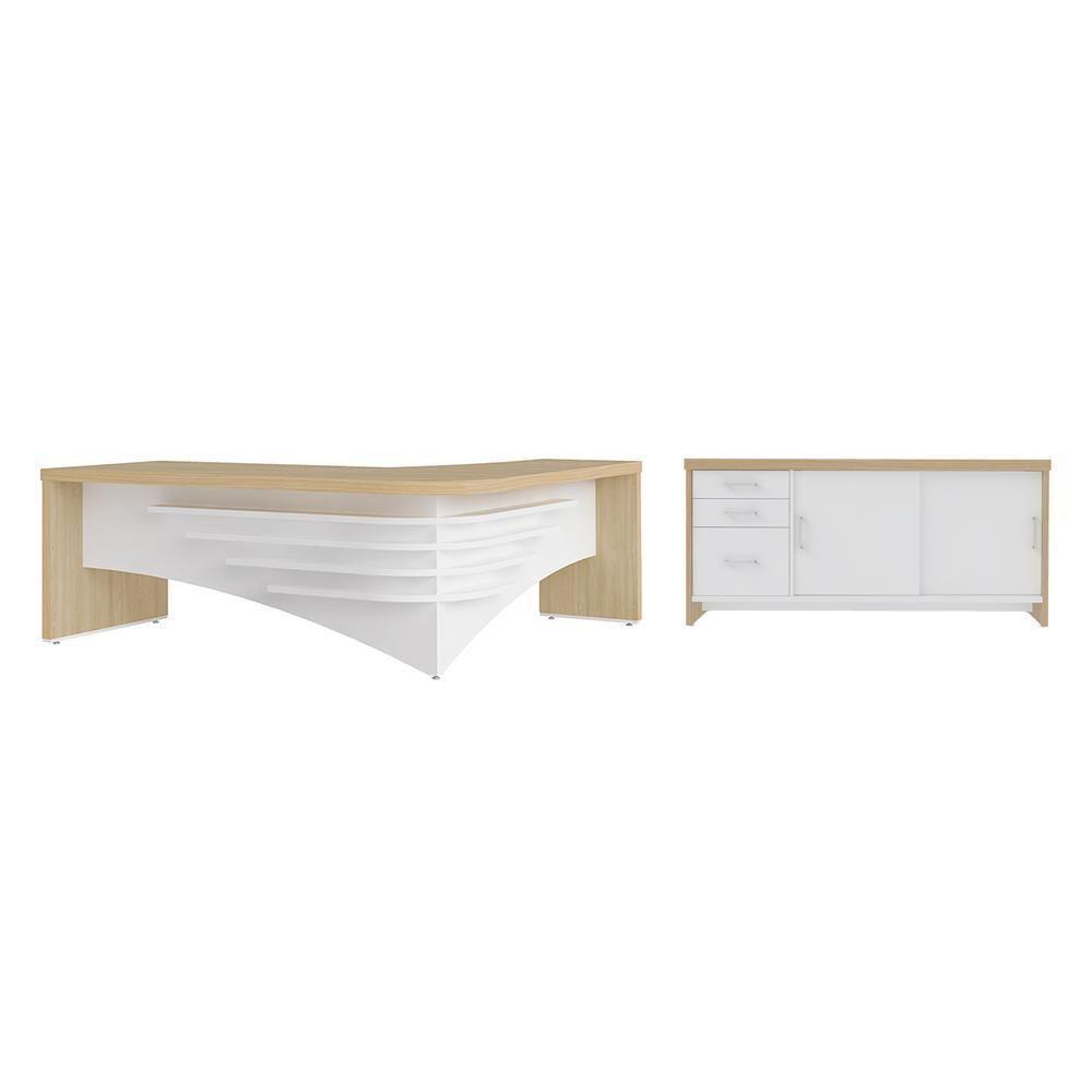 Conjunto Mesa Executiva E Balcão Watford Carvalho Branco - 1