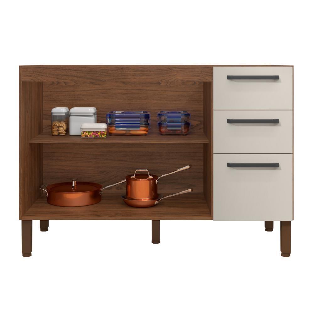 Balcão Cozinha Com Tampo E 2 Portas New Nogueira Off White - 3