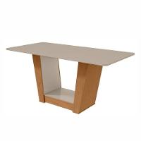 Conjunto Mesa Apogeu 170cm Tampo Mdf/vidro 6 Cadeiras Apogeu Amendoa/off/linho Bege - 6