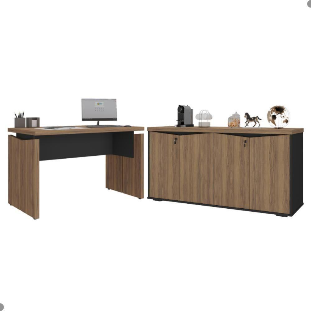 Mesa Para Escritório E Balcão 4 Portas Conde Nogal Preto - 1