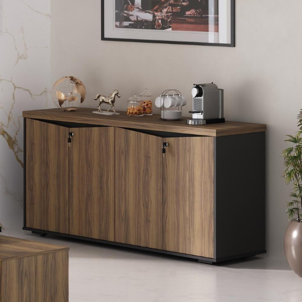 Mesa Para Escritório E Balcão 4 Portas Conde Nogal Preto - 4