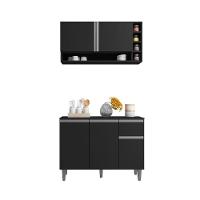 Balcão E Aéreo Para Cozinha Miami Preto Fosco - 3