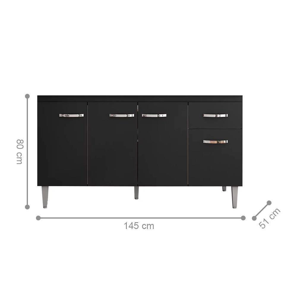 Balcão De Cozinha 4 Portas 1.5 Exeter Preto Fosco - 2