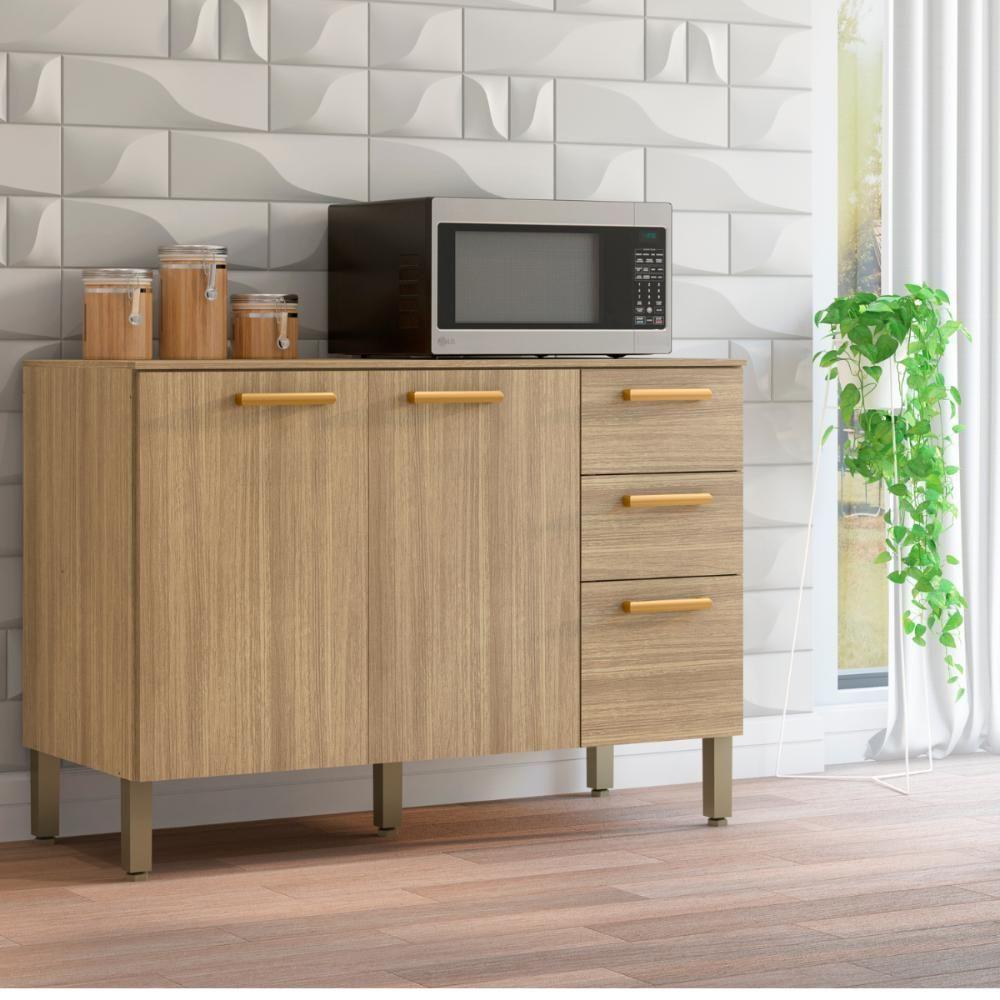 Balcão Para Cozinha Com 3 Portas E 2 Gavetas éssen Freijó - 4
