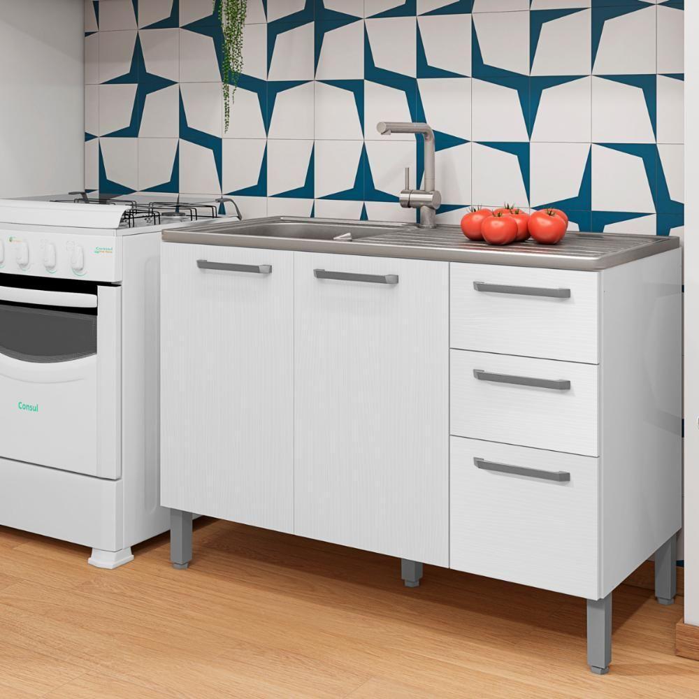 Balcão Cozinha Com Tampo E 2 Portas New Branco Supremo - 4