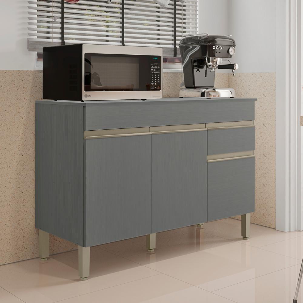 Balcão 3 Portas 1 Gaveta 1200 Line Com Tampo Gris - 4