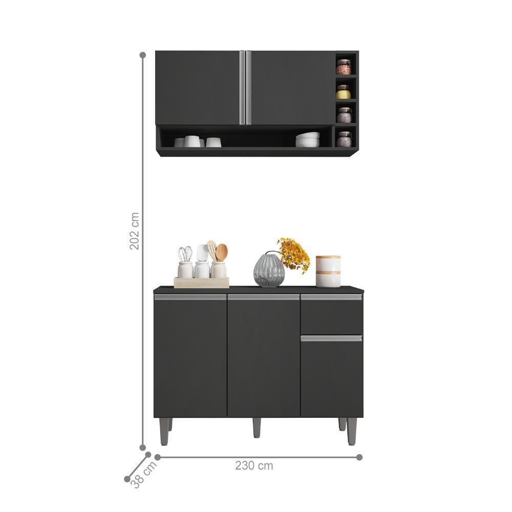 Balcão E Aéreo Para Cozinha Miami Cinza Fosco - 2