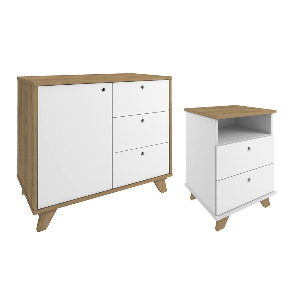 Conjunto Balcão E Gaveteiro Basildon Olmo Branco - 1