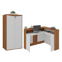 Balcão Para Secretária E Armário Aratiba Freijó Branco - 1