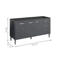 Balcão De Cozinha 4 Portas 1.5 Exeter Cinza Fosco - 2