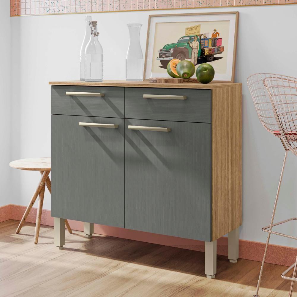 Balcão De Cozinha Com 2 Portas Nantes Freijó Gris - 4