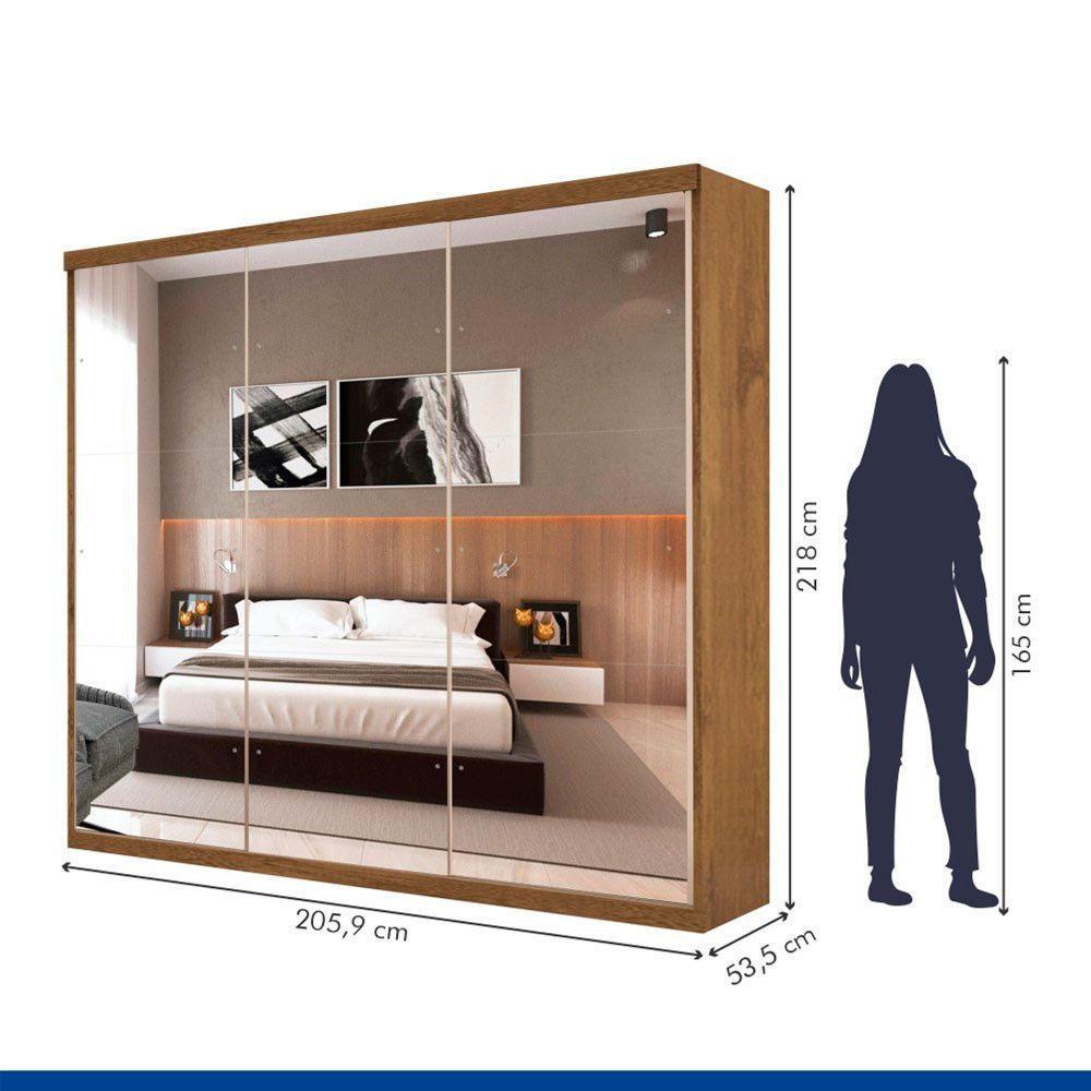 Guarda Roupa Casal Isabela Freijó 3 Portas De Correr E 9 Espelhos Minastex - 2