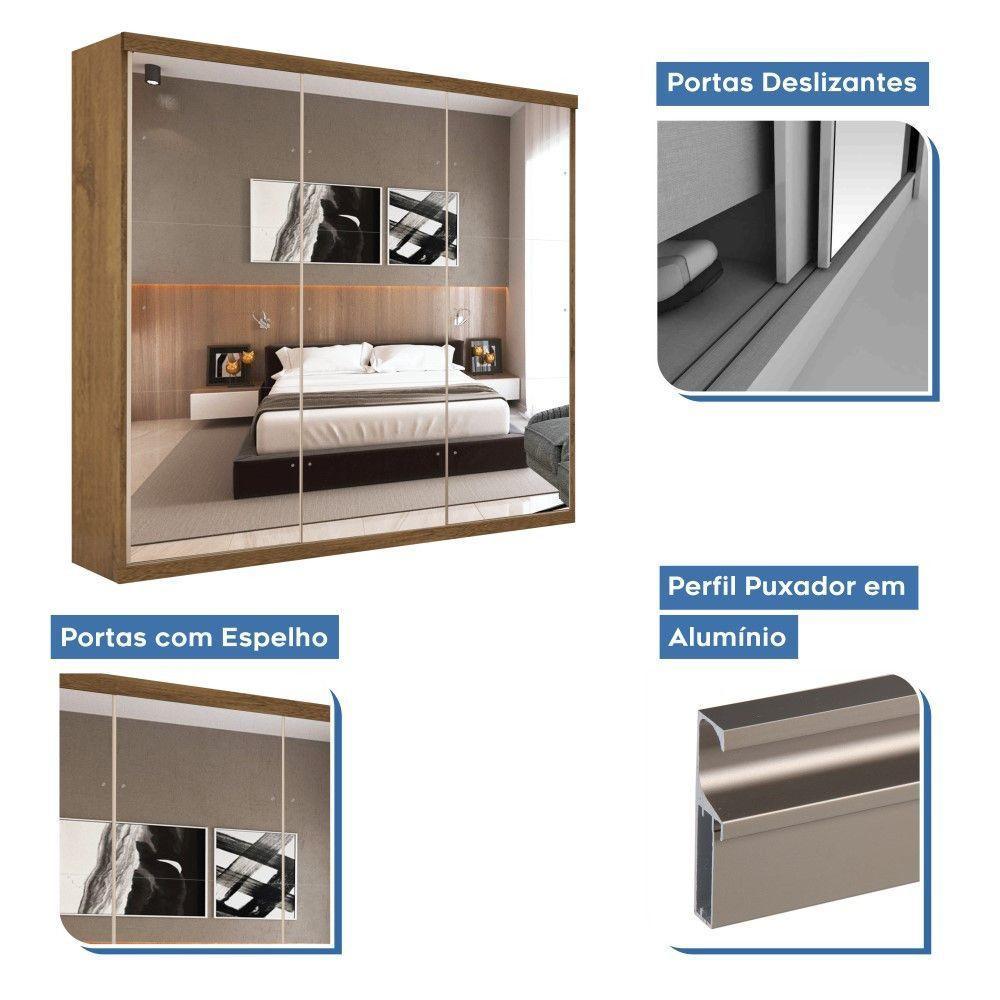 Guarda Roupa Casal Isabela Freijó 3 Portas De Correr E 9 Espelhos Minastex - 9