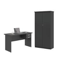Mesa De Escritorio Com Armário 2 Portas Pampulha Preto Onix - 1