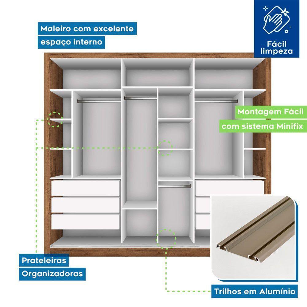 Guarda Roupa Casal Ravena Freijó Com 9 Espelhos 3 Portas Minastex - 7
