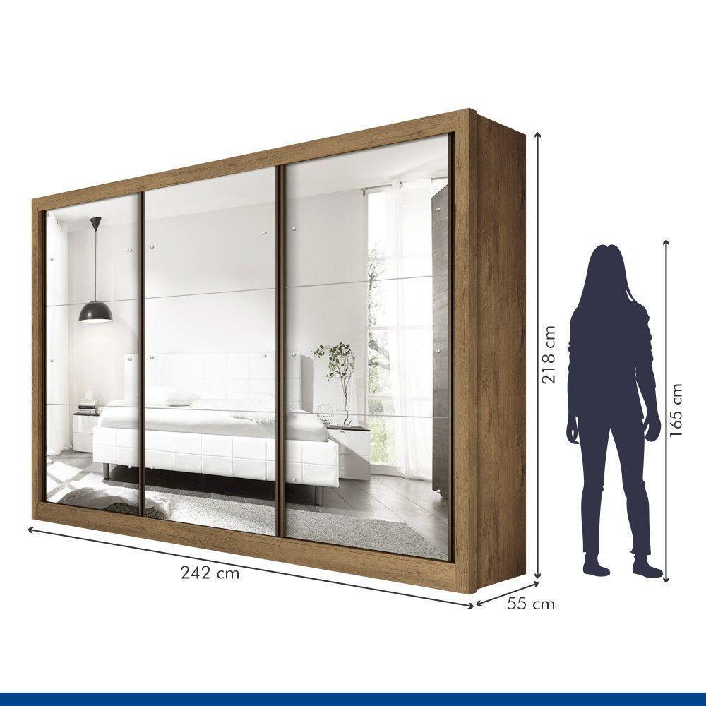 Guarda Roupa Casal Ravena Freijó Com 9 Espelhos 3 Portas Minastex - 8