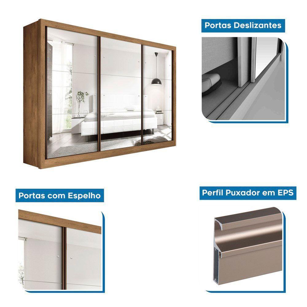 Guarda Roupa Casal Ravena Freijó Com 9 Espelhos 3 Portas Minastex - 9