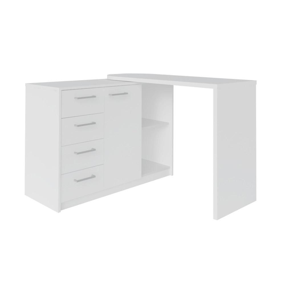 Mesa De Escritório Em L Retrô 4 Gavetas Havaí Branco - 3