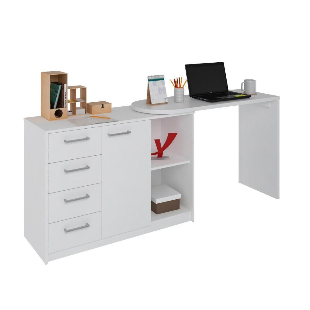 Mesa De Escritório Em L Retrô 4 Gavetas Havaí Branco - 6