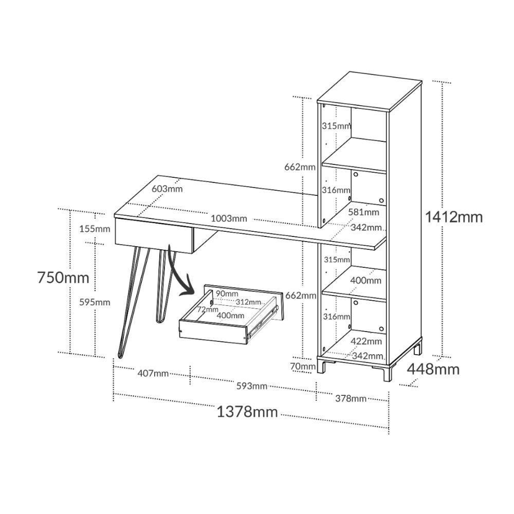 Mesa Para Computador Com 1 Gaveta Chipre Concreto Preto - 3