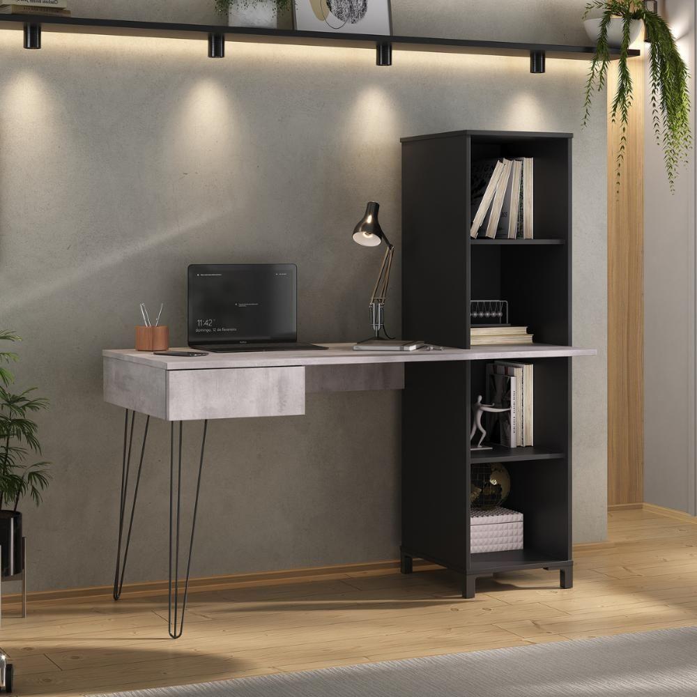 Mesa Para Computador Com 1 Gaveta Chipre Concreto Preto - 4