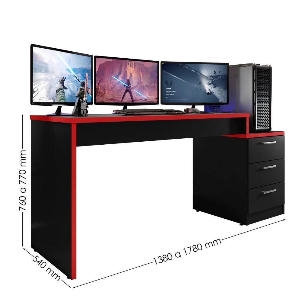 Mesa Gamer Com Gaveteiro Versátil Patrick Preto Vermelho - 3