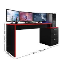 Mesa Gamer Com Gaveteiro Versátil Patrick Preto Vermelho - 3