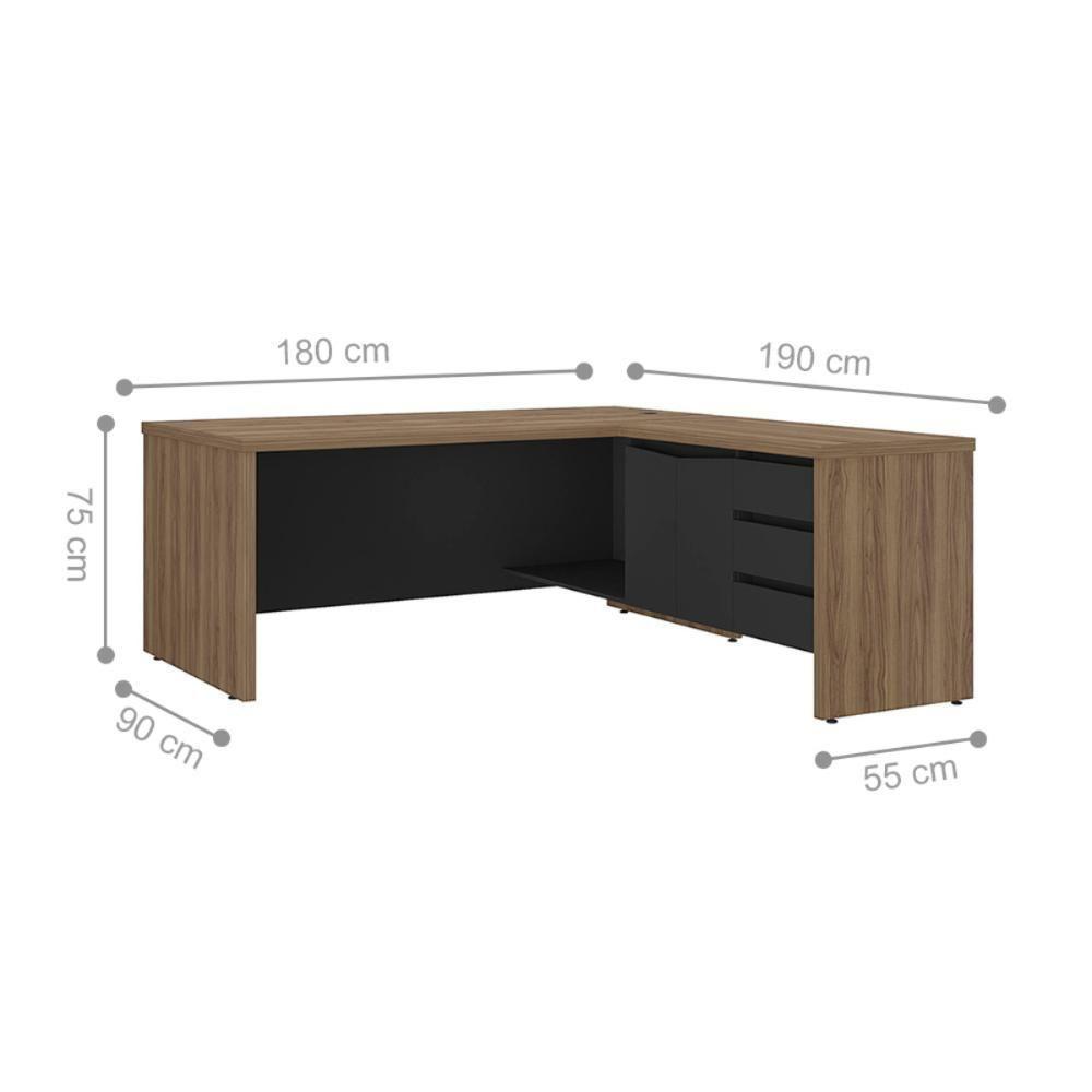 Mesa Em L Com Armário 2 Portas Manaus Nogal Preto - 2