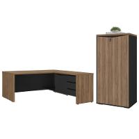 Mesa Em L Com Armário 2 Portas Manaus Nogal Preto - 1