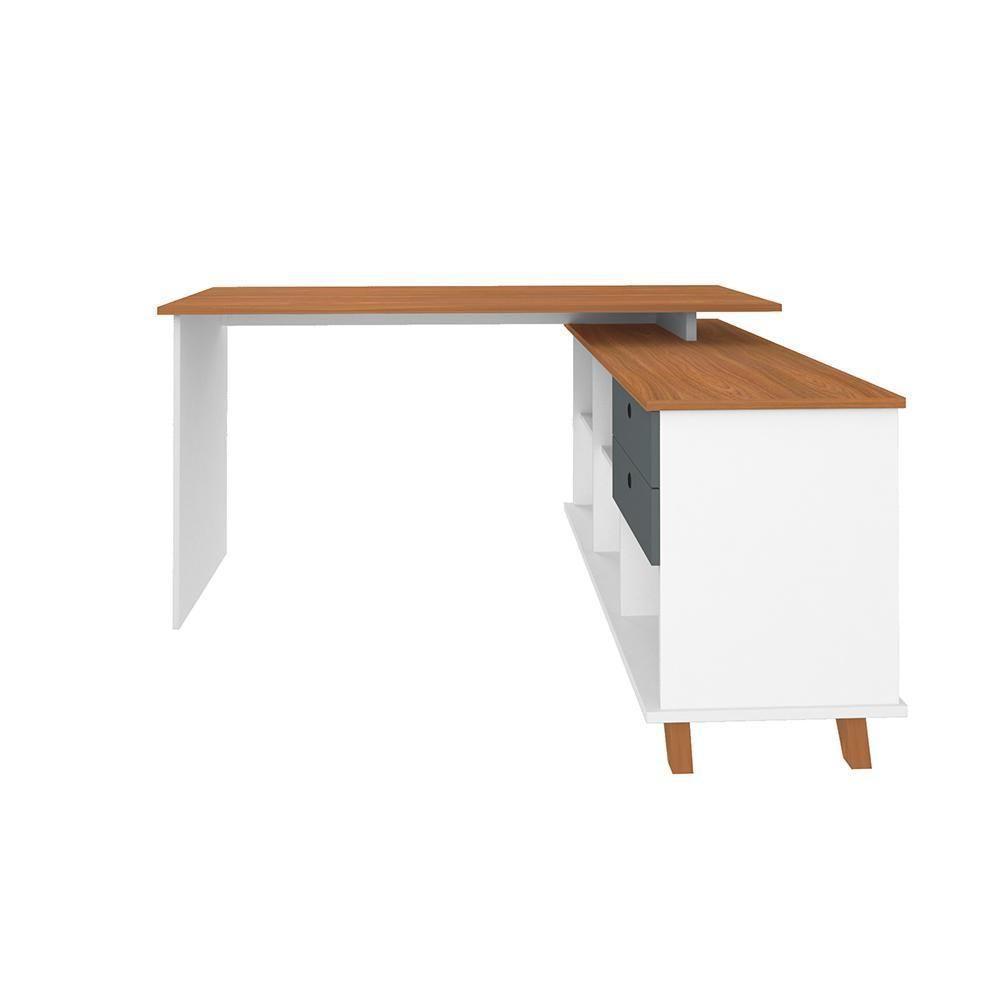 Mesa De Escritório Em L Retrô 3 Gavetas Arizona Freijó Grafito Branco - 4