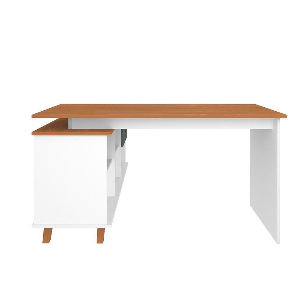 Mesa De Escritório Em L Retrô 3 Gavetas Arizona Freijó Grafito Branco - 5