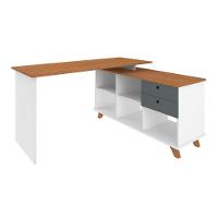 Mesa De Escritório Em L Retrô 3 Gavetas Arizona Freijó Grafito Branco - 3