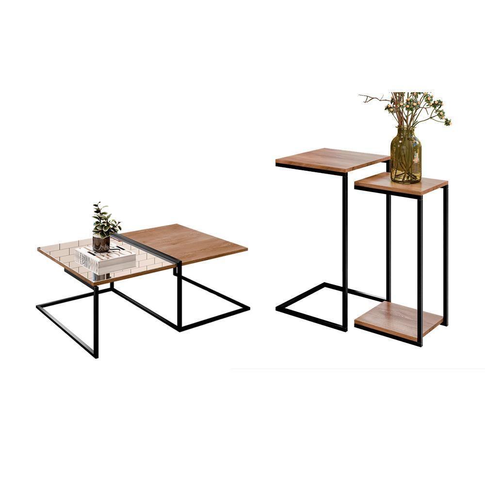 Conjunto Mesa De Centro E Mesas Laterais Taiwan Demolição Preto - 1