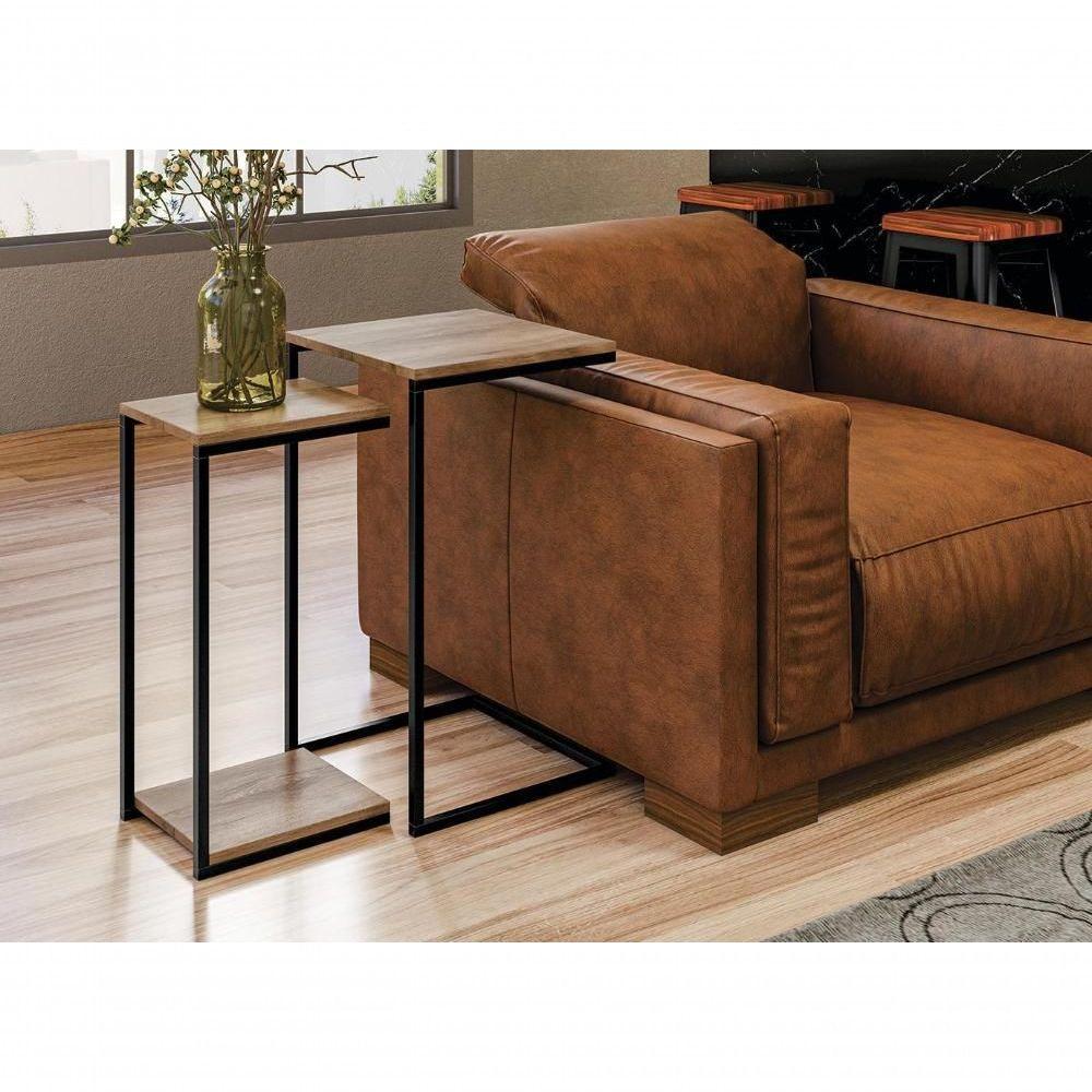 Conjunto Mesa De Centro E Mesas Laterais Taiwan Demolição Preto - 7