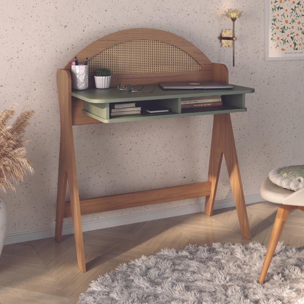 Mesa De Computador 2 Nichos Roma Carvalho Menta - 3