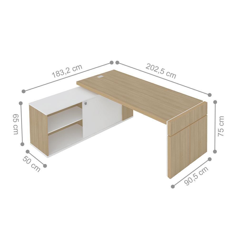 Conjunto Mesa Executiva E Armário Burton Carvalho Branco - 2