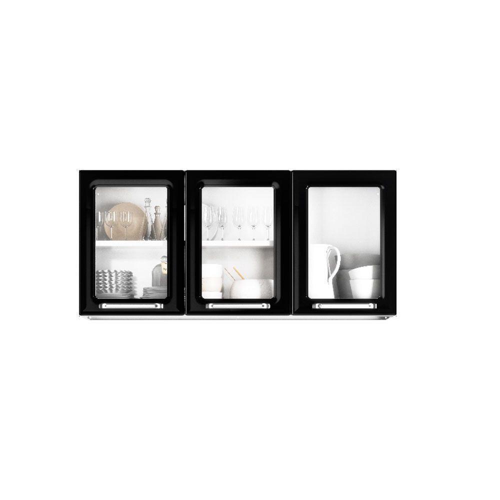 Armário Aéreo Tarsila 3 Portas Vidro Ipv3-120 Itatiaia Preto - 4