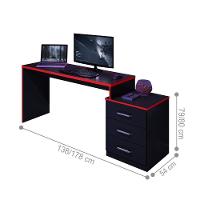 Mesa Para Computador Com 3 Gavetas Vijay Preto Vrermelho - 2