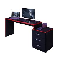 Mesa Para Computador Com 3 Gavetas Vijay Preto Vrermelho - 3