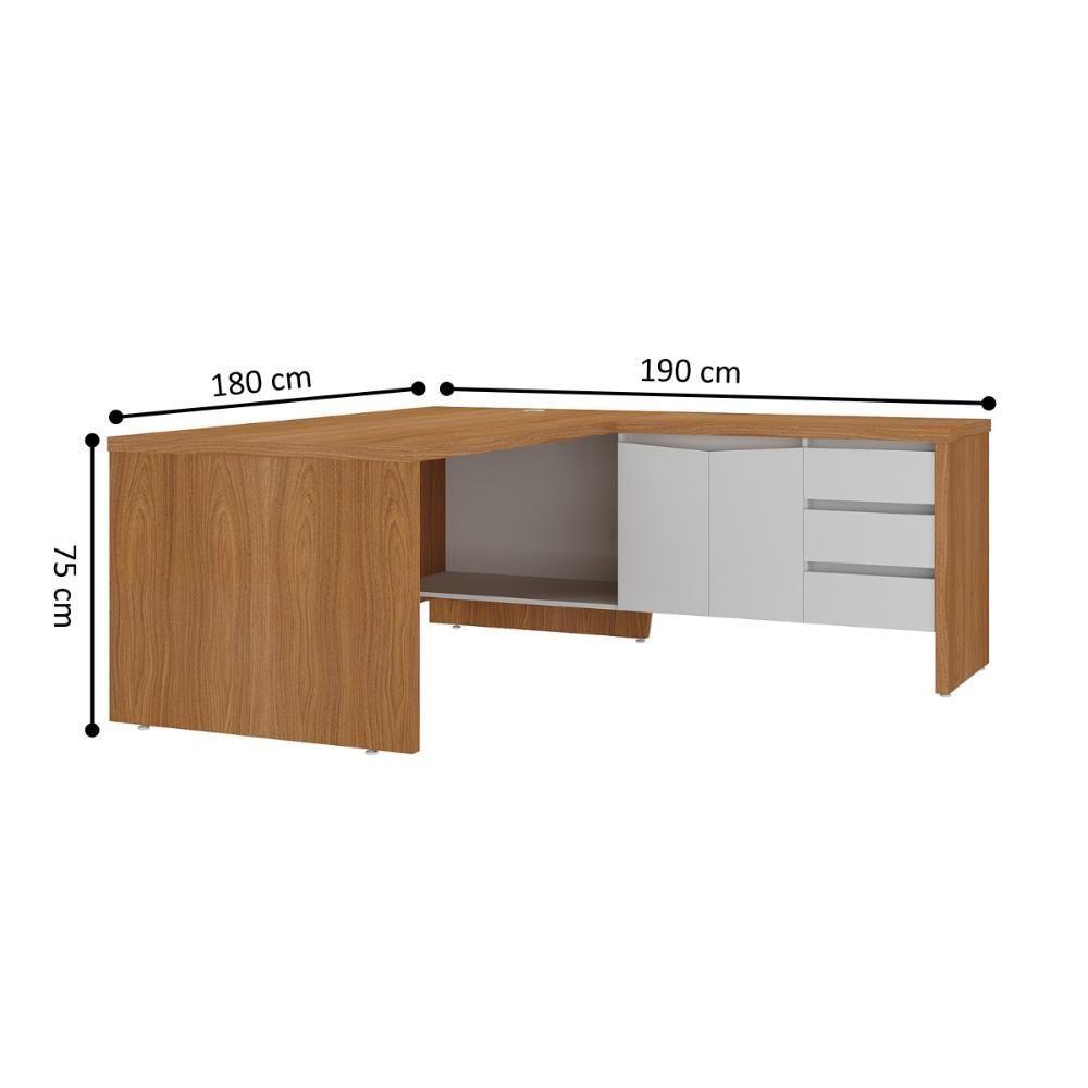 Mesa Em L Com Armário 2 Portas Manaus Freijó Branco - 2