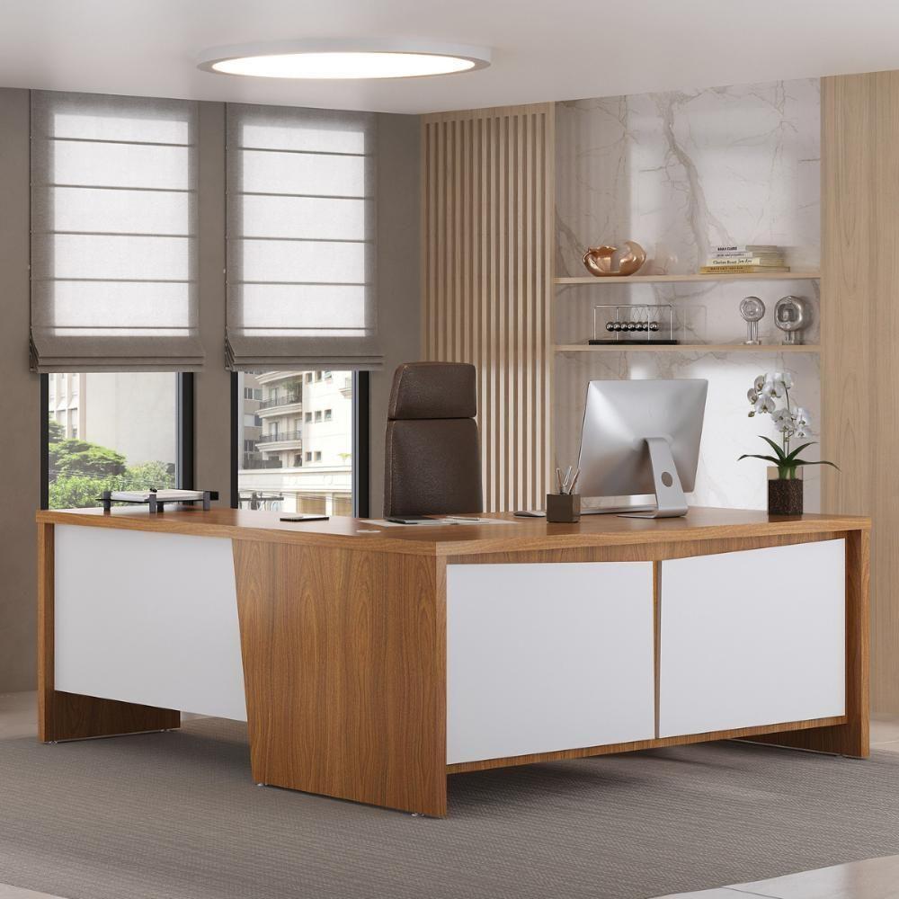 Mesa Em L Com Armário 2 Portas Manaus Freijó Branco - 4