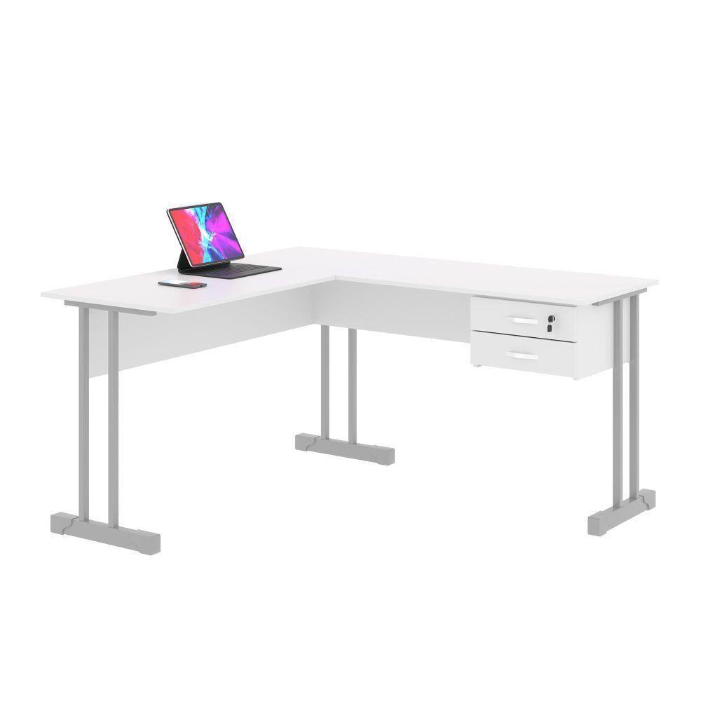 Mesa Em L Com 2 Gavetas Rael Branco - 1