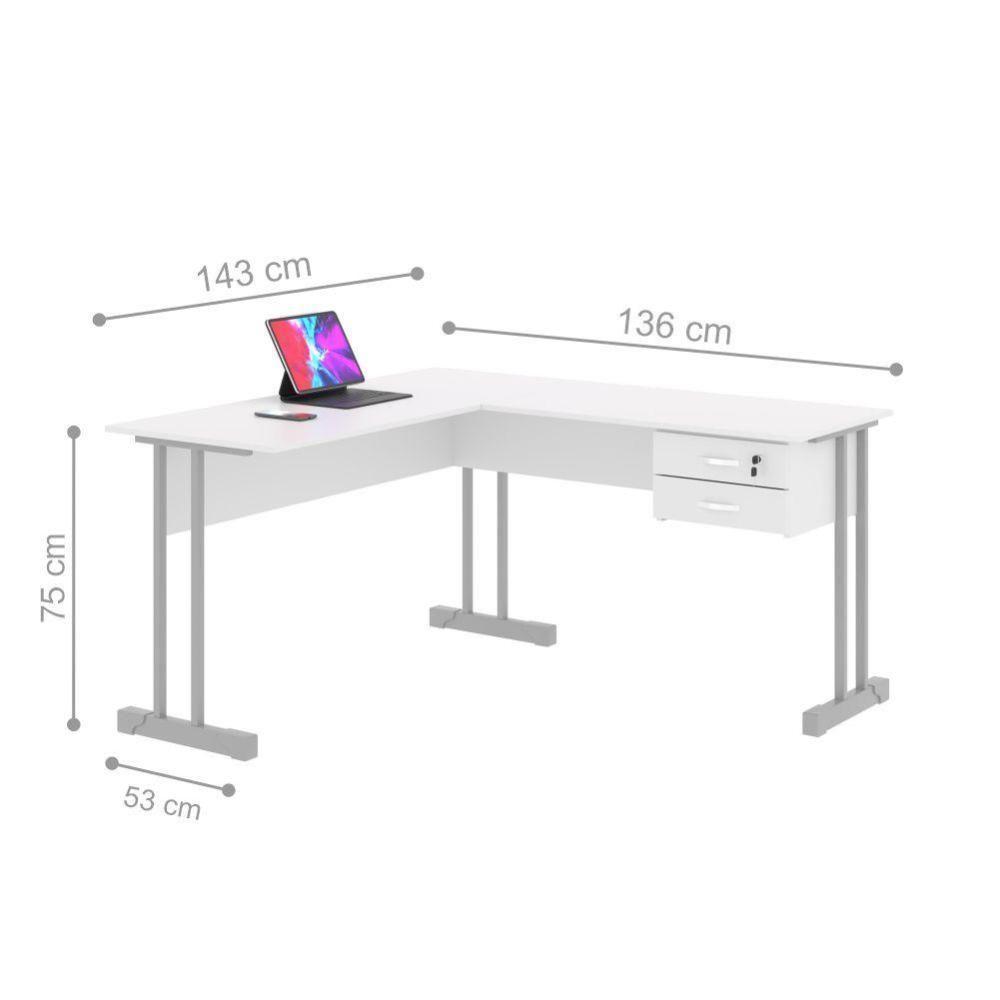 Mesa Em L Com 2 Gavetas Rael Branco - 2